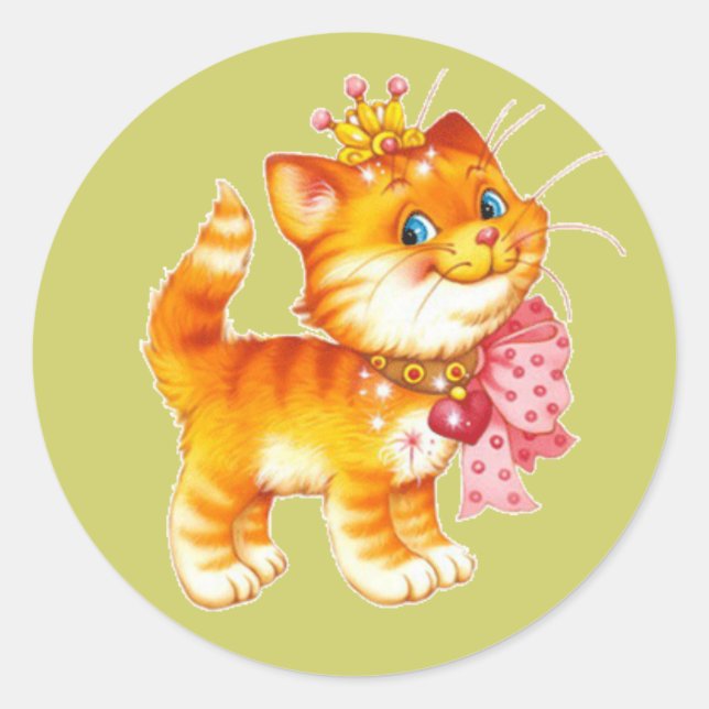 Red Kitten mit einem Kronenaufkleber Runder Aufkleber (Vorderseite)