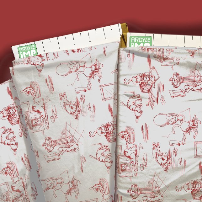 Red Kitty Cat Bad Toile Stoff (close-up with ruler)