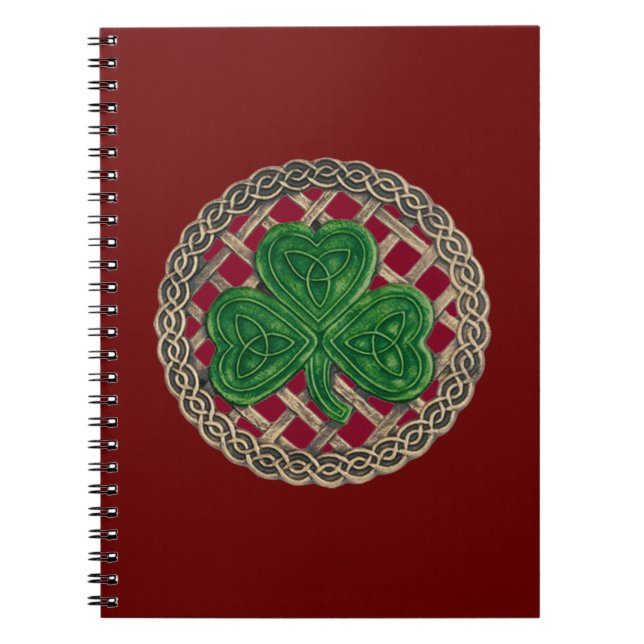 Red Kleeblatt On Celtic Knots Spiral Notebook Notizblock (Vorderseite)