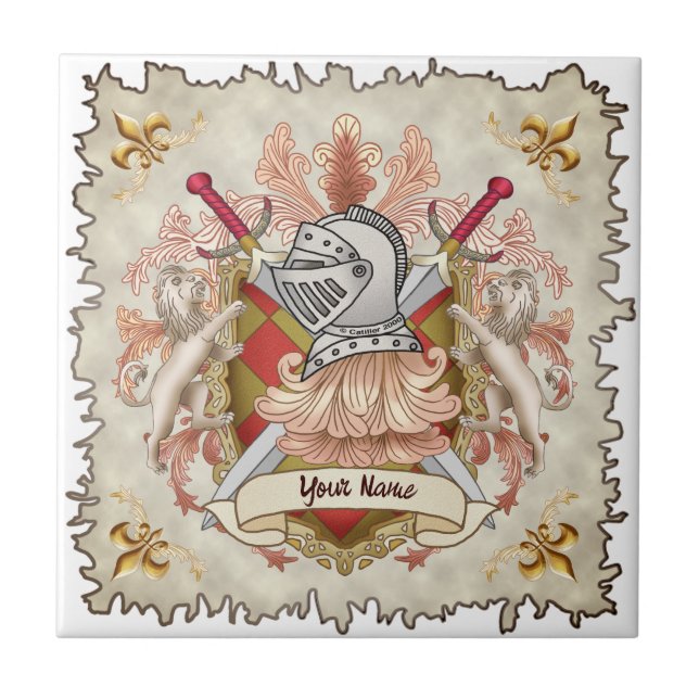 Red Knight Familienwappen Nachname Fliese (Vorderseite)