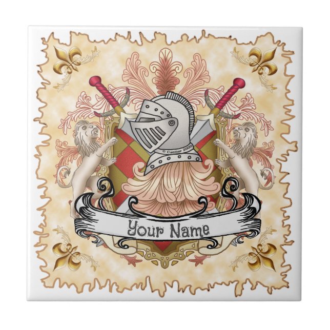 Red Knight Familienwappen Nachname Fliese (Vorderseite)