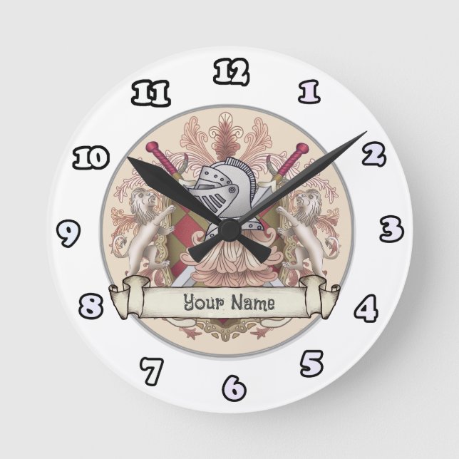 Red Knight Familienwappen Nachname Runde Wanduhr (Vorderseite)