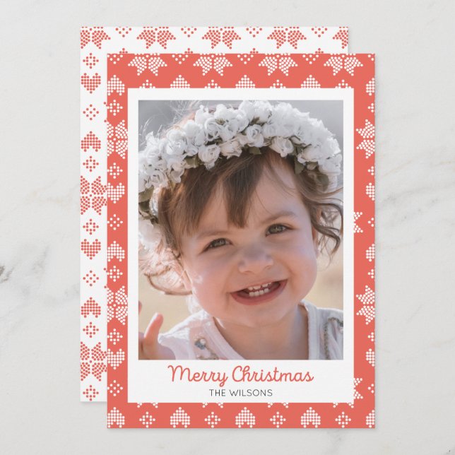 Red Knitter Sweater Pattern Foto Weihnachtskarte Einladung (Vorne/Hinten)