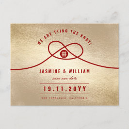 Red Knot Double Happy Chinese Save the Date Ankündigungspostkarte