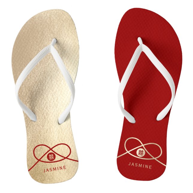 Red Knot Gewerkschaft Double Happiness Chinesische Flip Flops (Fußbett)
