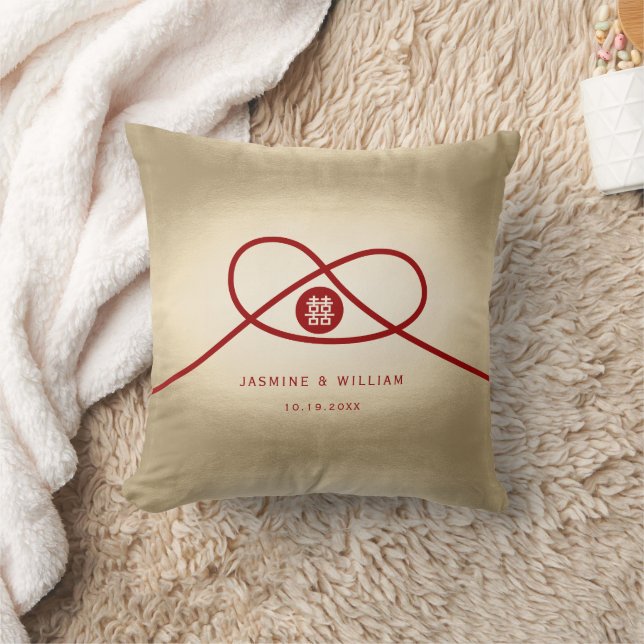 Red Knot Gewerkschaft Double Happiness Chinesische Kissen (Decke)