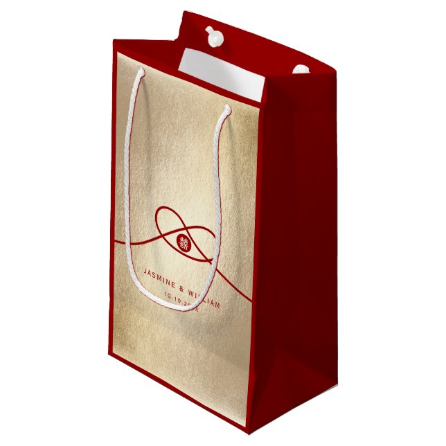Red Knot Gewerkschaft Double Happiness Chinesische Kleine Geschenktüte (Vorderseite Schrägansicht)