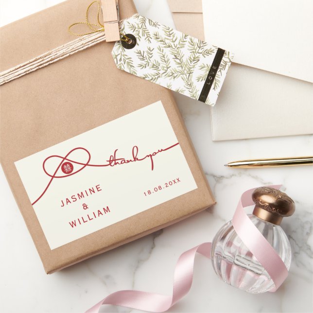 Red Knot Gewerkschaft Double Happiness Chinesische Rechteckiger Aufkleber (Schenken)