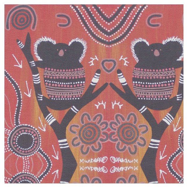 Red Koala Aboriginal Art Fabric Stoff (Nahaufnahme)