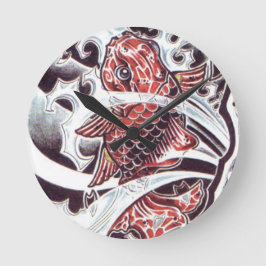 Red Koi Tattoo Design Runde Wanduhr