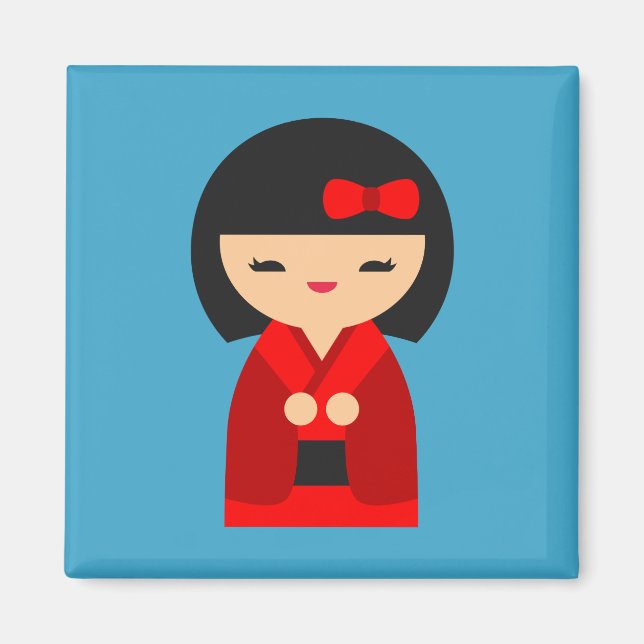 Red Kokeshi Japanese dolls Magnet (Vorne)