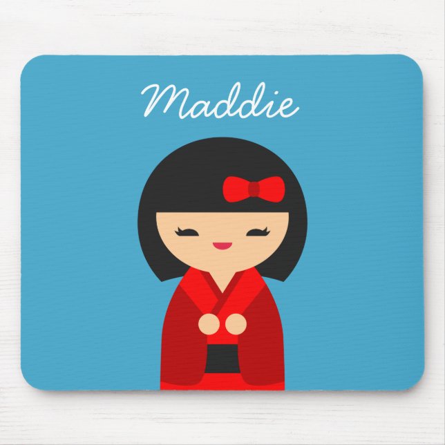 Red Kokeshi Japanische Puppen Mousepad (Vorne)