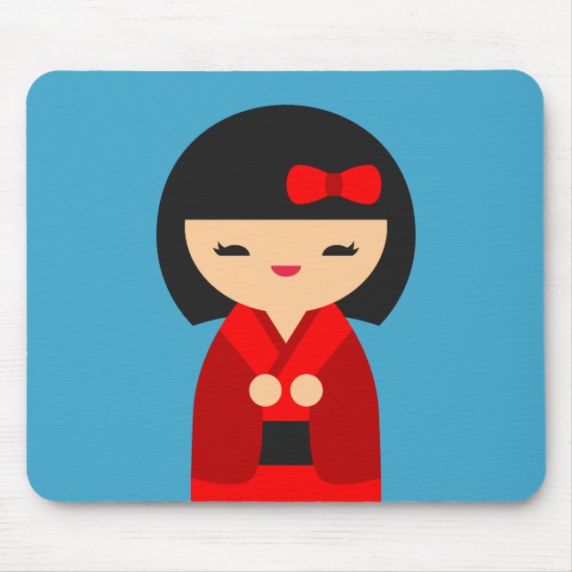 Red Kokeshi Japanische Puppen Mousepad (Vorne)