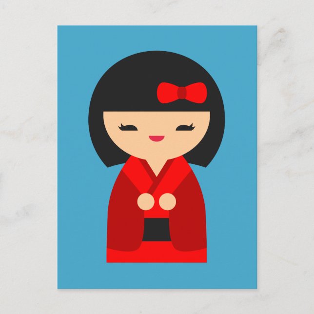 Red Kokeshi Japanische Puppen Postkarte (Vorderseite)
