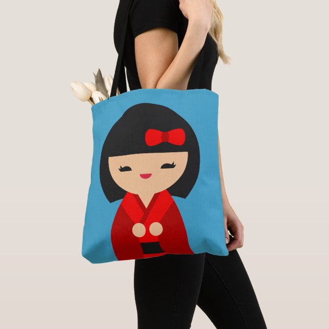 Red Kokeshi Japanische Puppen Tasche (Von Nahem)