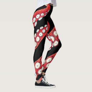 Red Kraken Octopus Tentacles Black Leggings