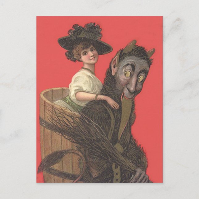 Red Krampus Kidnapping Frauenschalter Postkarte (Vorderseite)