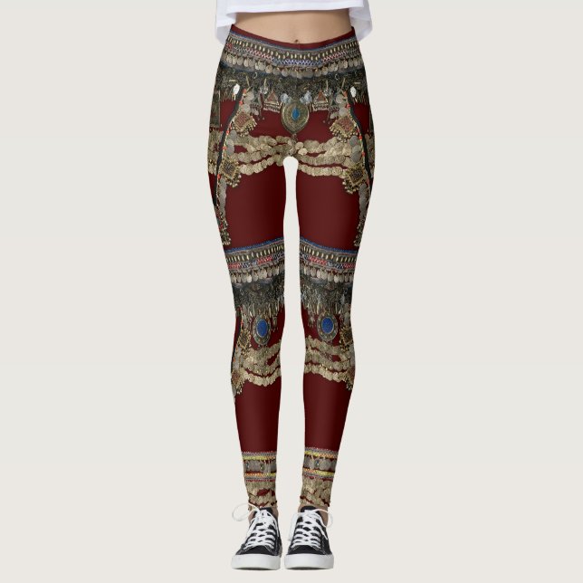 Red Kuchi Tribal Pattern Leggings (Vorderseite)