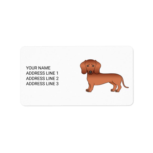 Red Kurz Hair Dackel Niedlich Cartoon Dog & Text Adressaufkleber (Vorne)
