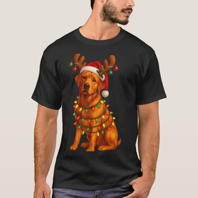 Red Lab Christmas Tree Light Pajama Labrador Dog L T-Shirt (Vorderseite)