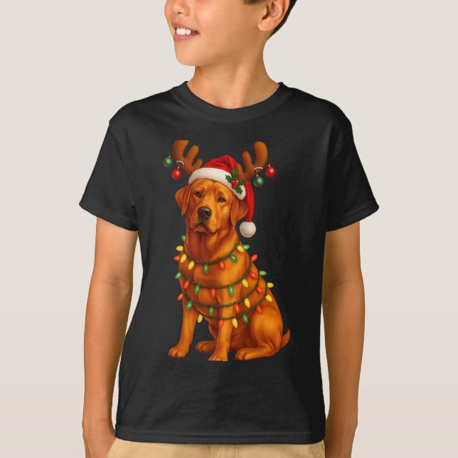 Red Lab Christmas Tree Light Pajama Labrador Dog L T-Shirt (Vorderseite)