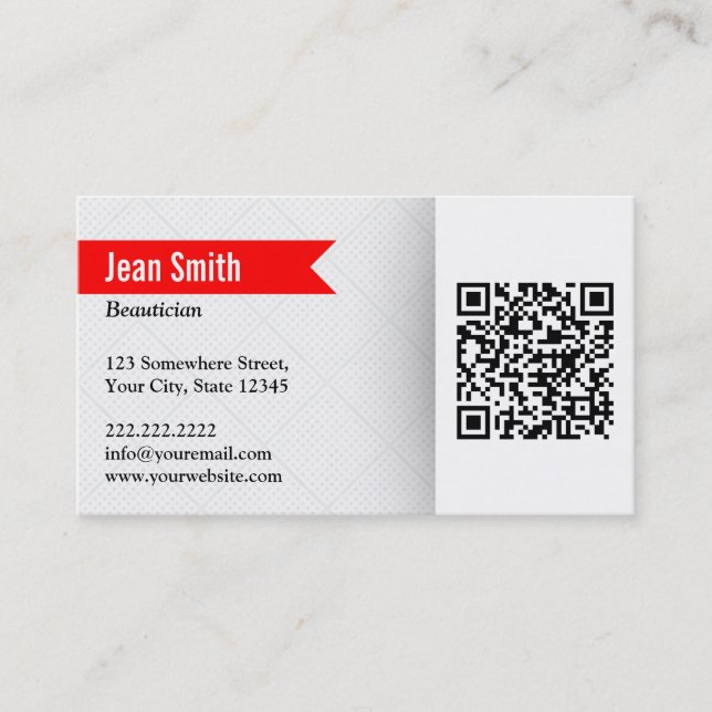 Red Label QR Code Beautician Business Card Visitenkarte (Vorderseite)