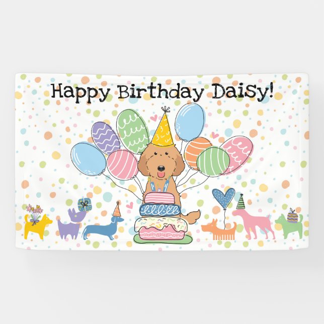 Red Labradoodle Hund Geburtstagsparty Banner (Horizontal)
