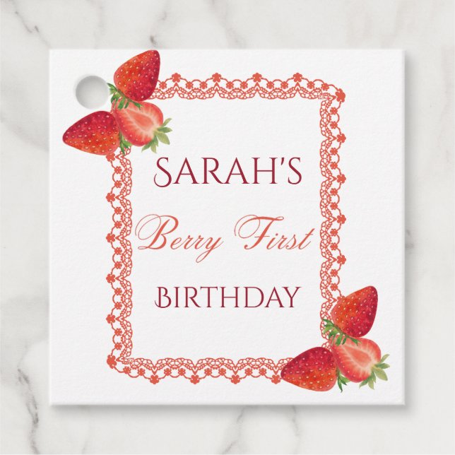 Red Lace Berry First Birthday  Geschenkanhänger (Vorderseite)
