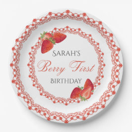 Red Lace Berry First Birthday Pappteller
