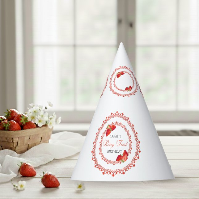 Red Lace Berry First Birthday  Partyhütchen (Red Lace Berry First Birthday Party Hat)