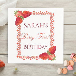 Red Lace Berry First Birthday  Serviette