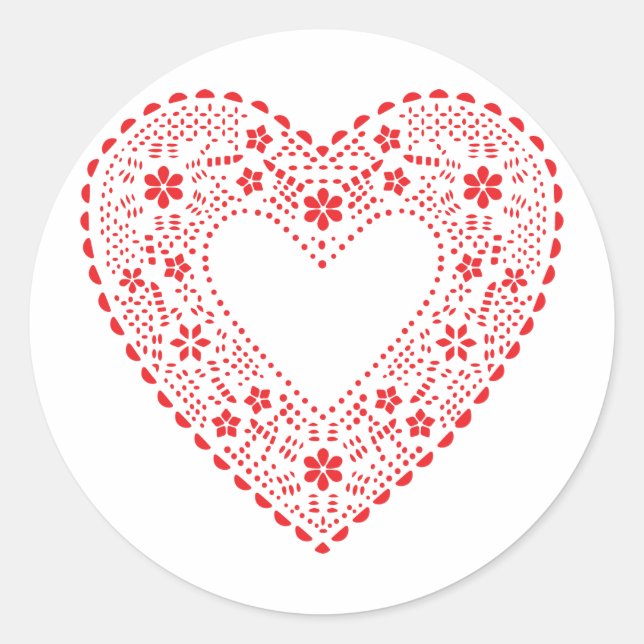 Red Lace Heart Runder Aufkleber (Vorderseite)