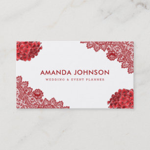 Red Lace Hydrangea Floral Wedding Event Planner Visitenkarte