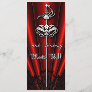 Red Lace Masquerade Silver 50. Geburtstag Einladung