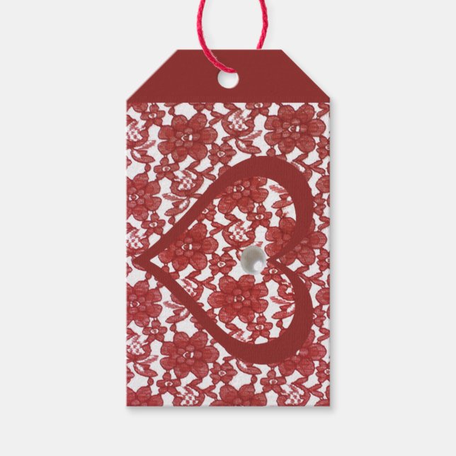 Red Lace Pattern Valentine Geschenkanhänger (Vorderseite)