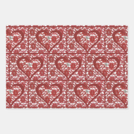 Red Lace Pattern Valentine Geschenkpapier Set