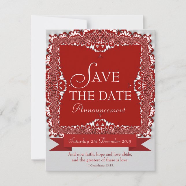 Red Lace Save the Date Wedding Ankündigung (Vorderseite)