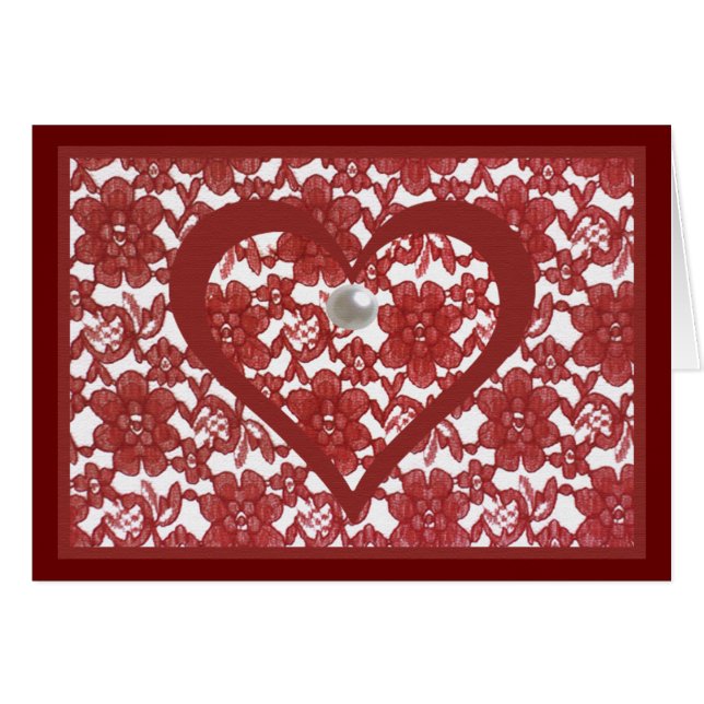 Red Lace Valentine Card mit Gedicht (Vorderseite (Horizontal))