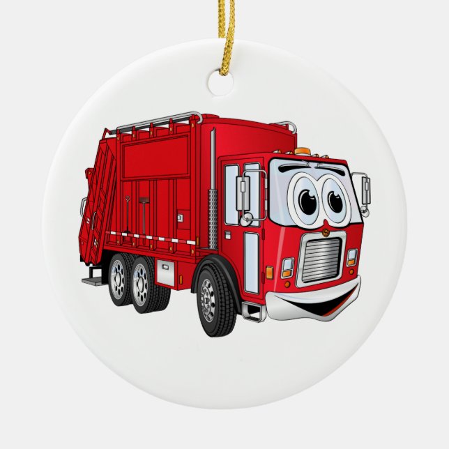Red Lächeln Garbage Truck Cartoon Keramik Ornament (Vorne)