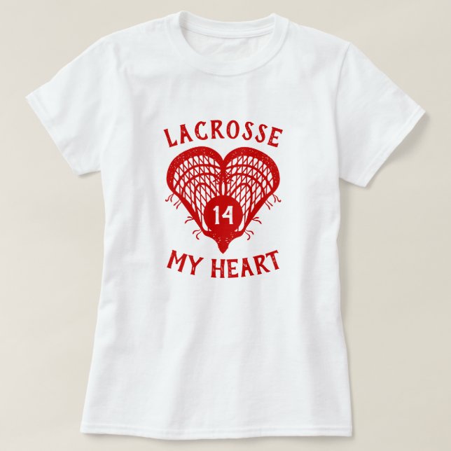 Red Lacrosse My Heart T - Shirt (Design vorne)