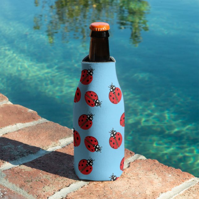 Red Lady Bug Illustration Light Blue Flaschenkühler (In Situ Pool)