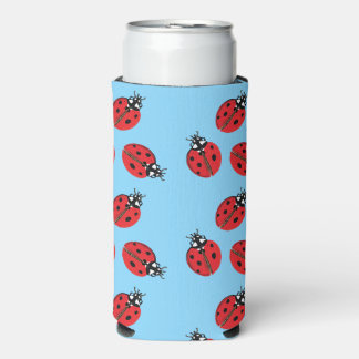 Red Lady Bug Illustration Light Blue Selters Dosenkühler