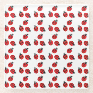 Red Lady Bug Illustration White Glasuntersetzer