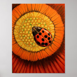 Red Lady Bug on a Zinnia Poster
