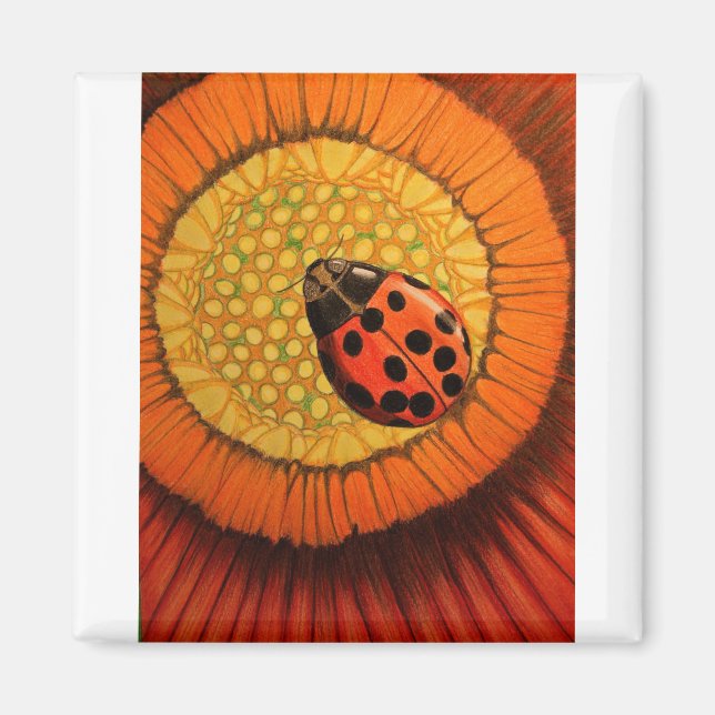 Red Ladybug auf Blume Magnet (Vorne)