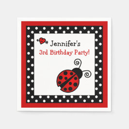Red Ladybug Birthday - Schwarze und weiße Polka Do Serviette