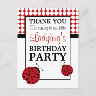 Red Ladybug Children's Birthday Party Danke Postkarte