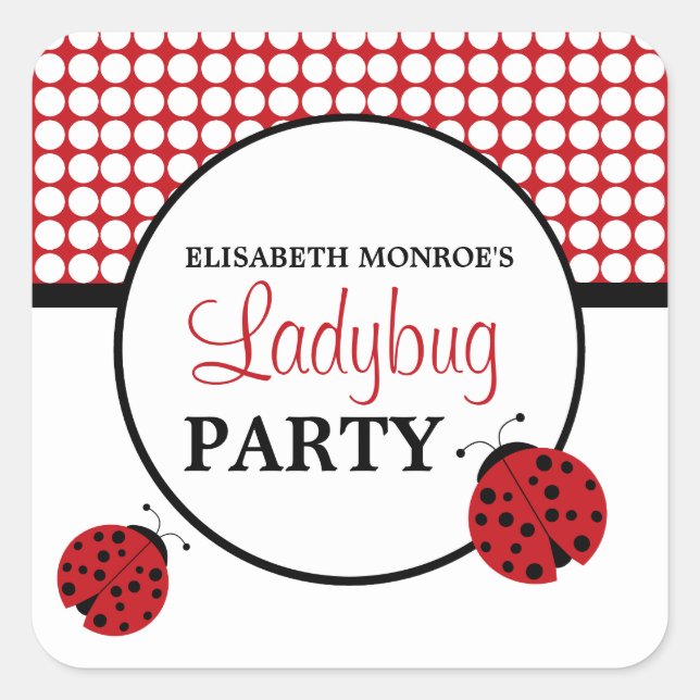 Red Ladybug Children's Birthday Party Quadratischer Aufkleber (Vorderseite)