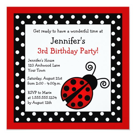 Red Ladybug Geburtstag Schwarz Weiss Polka Punkte Einladung Zazzle Ch
