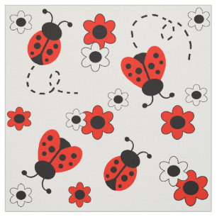 Red Ladybug Lady Bug Floral White Blume Stoff